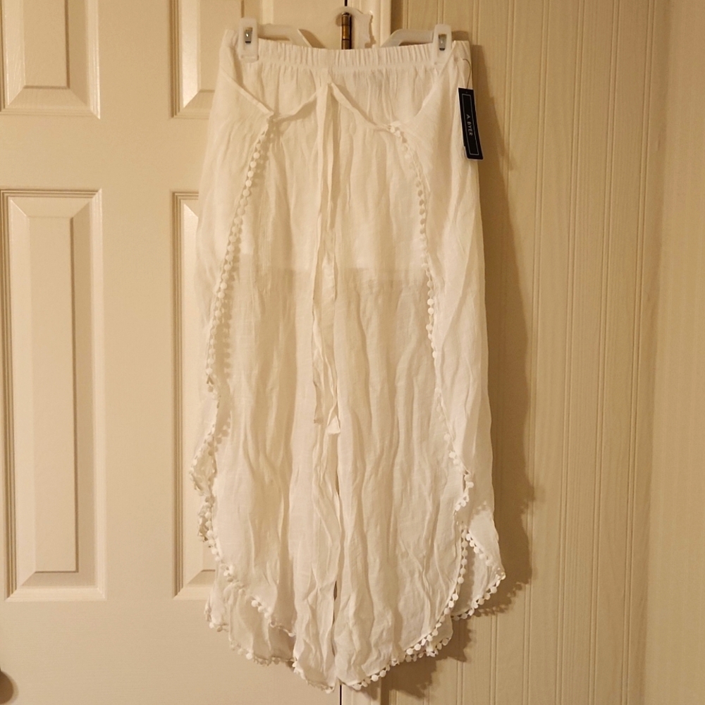 White Gauzy Texture Beach Pant